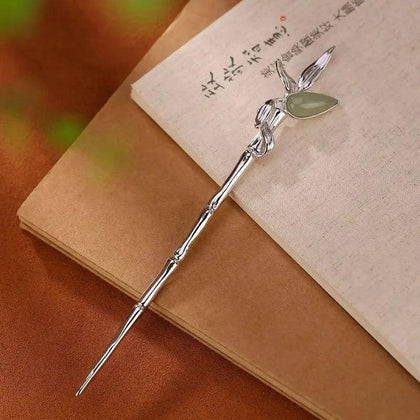 Silver Inlaid Bamboo Tiara Hair Accessories Chalcedony Hanfu Hair Accessory