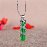 Green Hetian Jade 925 Silver Necklace Chinese Jadeite Amulet