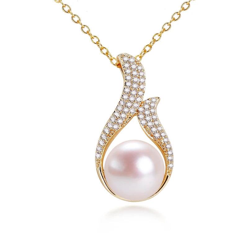 ZHBORUIN 14K Pearl Necklace Freshwater Feather Pendant