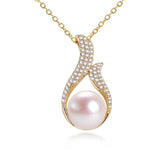ZHBORUIN 14K Pearl Necklace Freshwater Feather Pendant