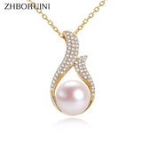 ZHBORUIN 14K Pearl Necklace Freshwater Feather Pendant