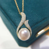 ZHBORUIN 14K Pearl Necklace Freshwater Feather Pendant