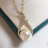 ZHBORUIN 14K Pearl Necklace Freshwater Feather Pendant