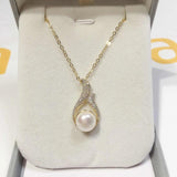 ZHBORUIN 14K Pearl Necklace Freshwater Feather Pendant