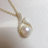 ZHBORUIN 14K Pearl Necklace Freshwater Feather Pendant