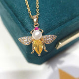 ZHBORUIN Bee Pendant Pearl Necklace 14K Plated Chain Female Jewelry