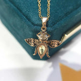 ZHBORUIN Bee Pendant Pearl Necklace 14K Plated Chain Female Jewelry