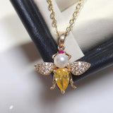 ZHBORUIN Bee Pendant Pearl Necklace 14K Plated Chain Female Jewelry
