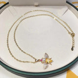 ZHBORUIN Bee Pendant Pearl Necklace 14K Plated Chain Female Jewelry