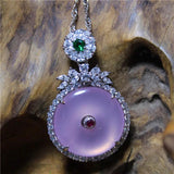 Pink Purple Agate Inlaid Button Necklace For Women
