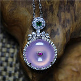 Pink Purple Agate Inlaid Button Necklace For Women