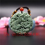 Green Jade Dragon Phoenix Pendant Necklace Lucky Amulet Women Man Sweater Chain