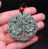 Green Jade Dragon Phoenix Pendant Necklace Lucky Amulet Women Man Sweater Chain