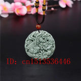 Green Jade Dragon Phoenix Pendant Necklace Lucky Amulet Women Man Sweater Chain