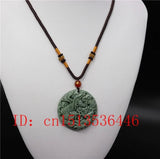 Green Jade Dragon Phoenix Pendant Necklace Lucky Amulet Women Man Sweater Chain