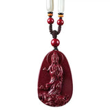 Cinnabar Jade Guanyin Pendant Necklace Chinese Healing Luck Gift