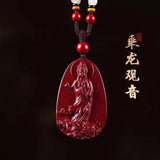 Cinnabar Jade Guanyin Pendant Necklace Chinese Healing Luck Gift