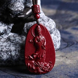 Cinnabar Jade Guanyin Pendant Necklace Chinese Healing Luck Gift