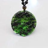 Green Jade Dragon Phoenix Pendant Necklace Hand-Carved Charm