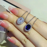 Blue&White Zircon 925 Silver Pendant Necklace Women Anniversary Gift