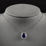 Blue&White Zircon 925 Silver Pendant Necklace Women Anniversary Gift