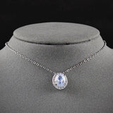 Blue&White Zircon 925 Silver Pendant Necklace Women Anniversary Gift
