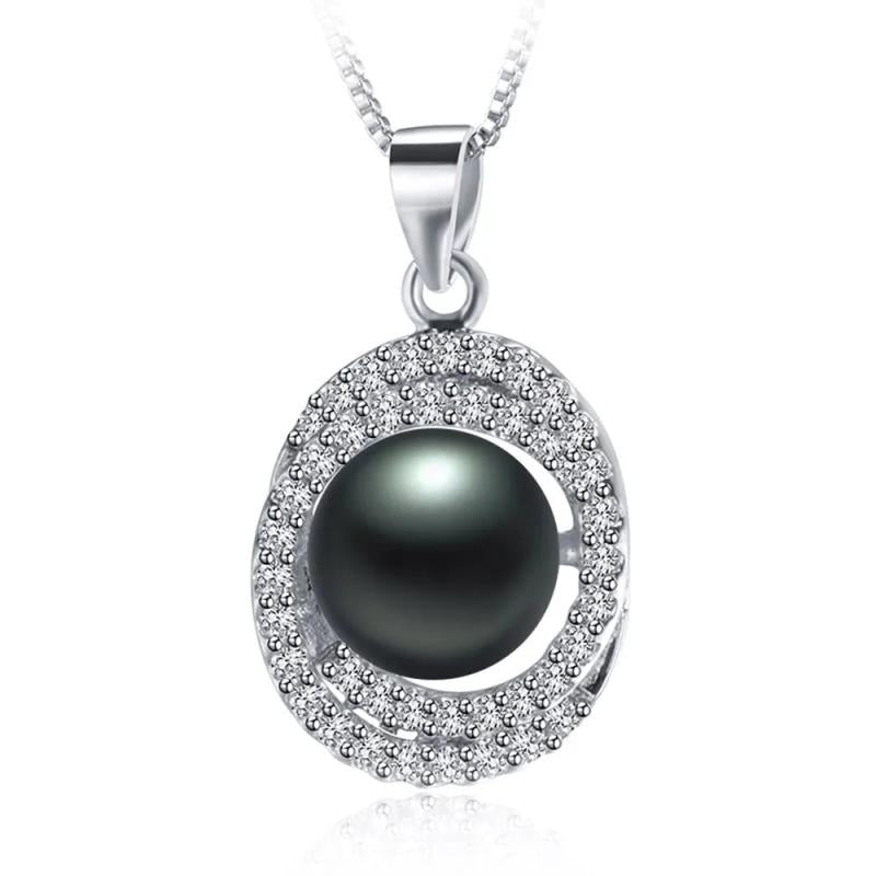 925 Silver Zircon Pendant Pearl Chain Necklace Wedding Gift