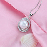 925 Silver Zircon Pendant Pearl Chain Necklace Wedding Gift
