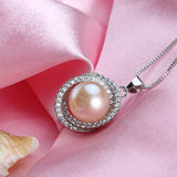 925 Silver Zircon Pendant Pearl Chain Necklace Wedding Gift