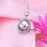 925 Silver Zircon Pendant Pearl Chain Necklace Wedding Gift