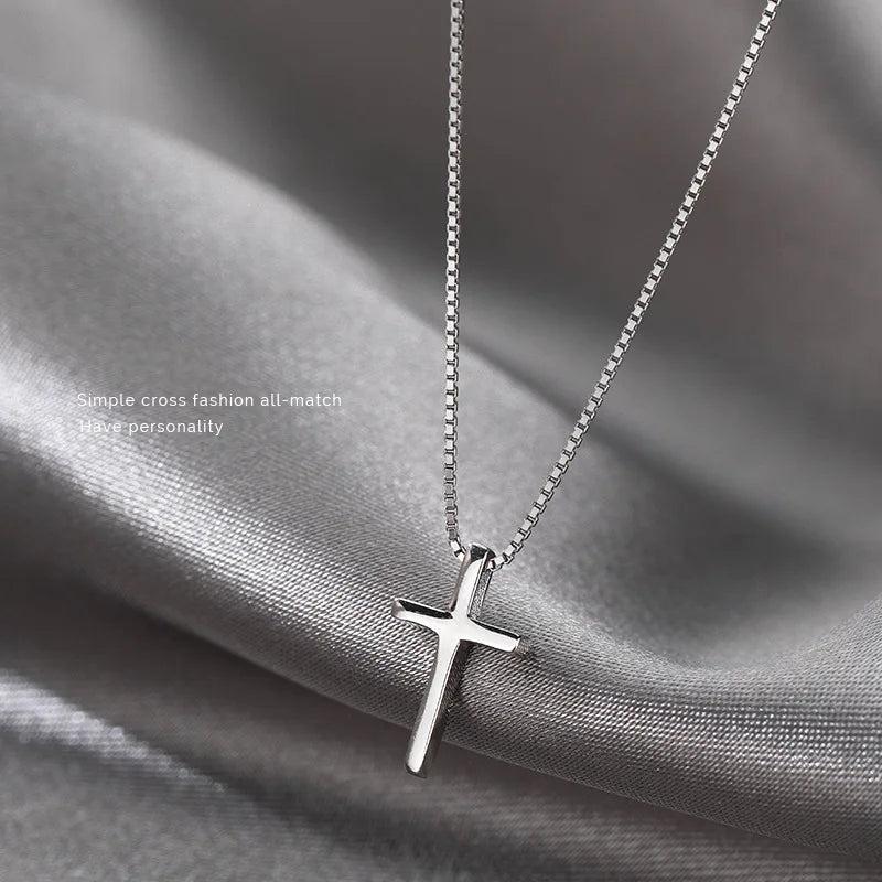 925 Sterling Silver Crystal Jesus Cross Pendant Necklace