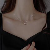 925 Sterling Silver Crystal Jesus Cross Pendant Necklace