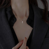 925 Sterling Silver Crystal Jesus Cross Pendant Necklace