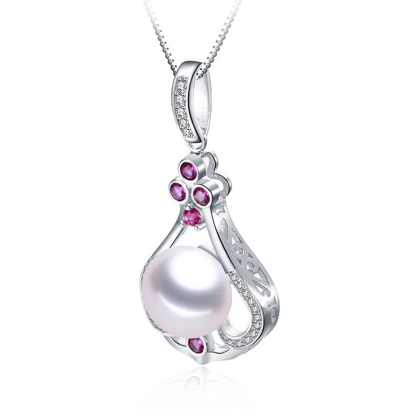 Natural Freshwater Pearl Pink Zircon Pendant 925 Sterling Silver Necklace