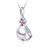 Natural Freshwater Pearl Pink Zircon Pendant 925 Sterling Silver Necklace