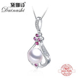 Natural Freshwater Pearl Pink Zircon Pendant 925 Sterling Silver Necklace