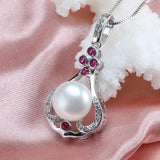 Natural Freshwater Pearl Pink Zircon Pendant 925 Sterling Silver Necklace