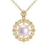 Freshwater Pearl Necklace Vintage Lace Hollowed Out Exquisite14K Plated