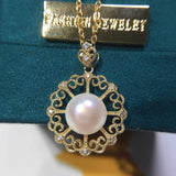 Freshwater Pearl Necklace Vintage Lace Hollowed Out Exquisite14K Plated