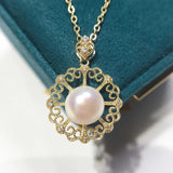 Freshwater Pearl Necklace Vintage Lace Hollowed Out Exquisite14K Plated