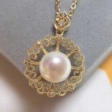 Freshwater Pearl Necklace Vintage Lace Hollowed Out Exquisite14K Plated