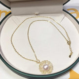Freshwater Pearl Necklace Vintage Lace Hollowed Out Exquisite14K Plated