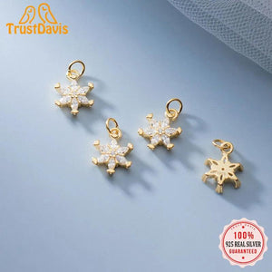 925 Sterling Silver Snowflake CZ Charm Pendant DIY Accessories