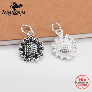TrustDavis 925 Silver Sunflower Pendant DIY Necklace Bracelet Fine Jewelry
