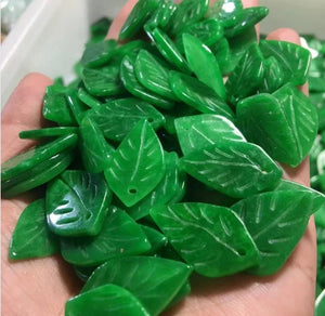 10pc Green Jade Leaf Beads DIY Bracelet Bangle Charm for Women