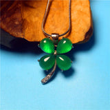 Green Chalcedony Four Leaf Clover Necklace for Woman