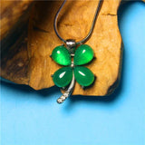 Green Chalcedony Four Leaf Clover Necklace for Woman