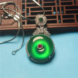 Green Chalcedony Inlaid Peace Buckle Necklace For Woman