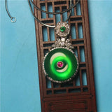 Green Chalcedony Inlaid Peace Buckle Necklace For Woman