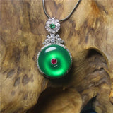 Green Chalcedony Inlaid Peace Buckle Necklace For Woman